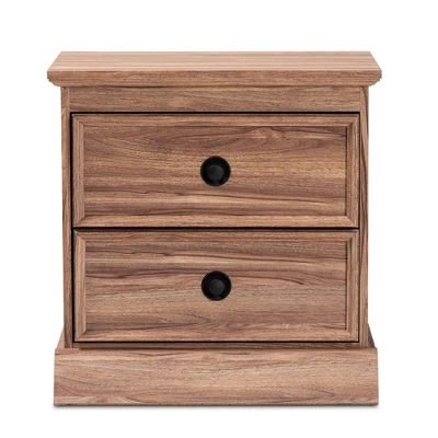 Ryker Oak Finished 2 Drawer Wood Nightstand Brown - Baxton Studio 8 Ryker Oak Finished 2 Drawer Wood Nightstand Brown - Baxton Studio - Image 6