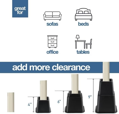 Adjustable Bed Risers - Heavy Duty Furniture Riser Set Of 4 In Heights Of 8, 5, Or 3 Inches For Table Risers, Bed Frame Risers In Black – Homeitusa 6 Adjustable Bed Risers - Heavy Duty Furniture Riser Set Of 4 In Heights Of 8, 5, Or 3 Inches For Table Risers, Bed Frame Risers In Black – Homeitusa - Image 4