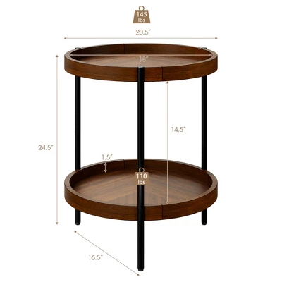 Costway 2-tier Round Side End Table Storage Shelf Rubber Wood Accent Nightstand 5 Costway 2-tier Round Side End Table Storage Shelf Rubber Wood Accent Nightstand - Image 3
