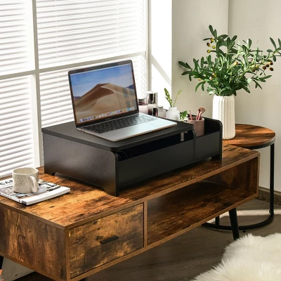 Costway 2-in-1 Vanity Dresser W/ Flip-Top Mirror Tabletop Storage Box Makeup Laptop Black 4 Costway 2-in-1 Vanity Dresser W/ Flip-Top Mirror Tabletop Storage Box Makeup Laptop Black - Image 2