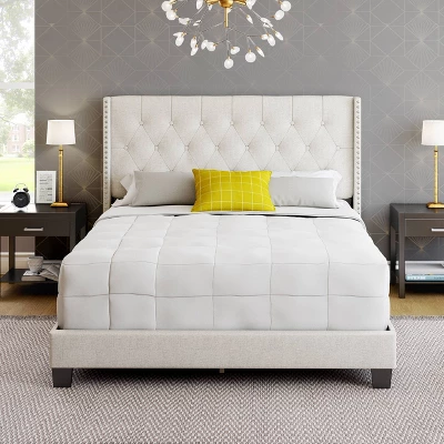 Maya Wingback Button Tufted Linen Upholstered Platform Bed With Nailhead Trim - Eco Dream 7 Maya Wingback Button Tufted Linen Upholstered Platform Bed With Nailhead Trim - Eco Dream - Image 5