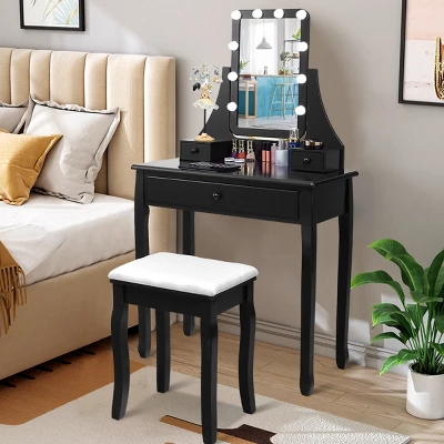 Costway Vanity Table 10 Dimmable Bulbs Makeup Desk WhiteBlackBrown 14 Costway Vanity Table 10 Dimmable Bulbs Makeup Desk WhiteBlackBrown - Image 12