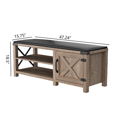 Modern Farmhouse Shoe Bench, Light Brown - ModernLuxe 5 Modern Farmhouse Shoe Bench, Light Brown - ModernLuxe - Image 3