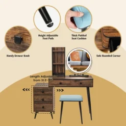 Costway Vanity Makeup Table Set 3-Color Dimmable Human Body Induction LED Light WhiteBrown 19 Costway Vanity Makeup Table Set 3-Color Dimmable Human Body Induction LED Light WhiteBrown -Bedroom Home Store GUEST 05700f89 6b8a 45e8 8687 b1a8300a9e0a