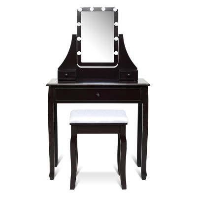 Tangkula Make-Up Vanity Table Dresser Set W/LED Light & Padded Stool 11 Tangkula Make-Up Vanity Table Dresser Set W/LED Light & Padded Stool - Image 9
