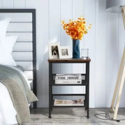 Costway Set Of 2 3-Tier Industrial End Side Table Nightstand W/2 Adjustable Shelves 13 Costway Set Of 2 3-Tier Industrial End Side Table Nightstand W/2 Adjustable Shelves -Bedroom Home Store GUEST 06199aab 8471 4750 ab8e b4f5b293b981