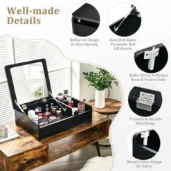 Costway 2-in-1 Vanity Dresser W/ Flip-Top Mirror Tabletop Storage Box Makeup Laptop Black 19 Costway 2-in-1 Vanity Dresser W/ Flip-Top Mirror Tabletop Storage Box Makeup Laptop Black -Bedroom Home Store GUEST 06260084 dfe7 4208 acd1 c4d3564d021f
