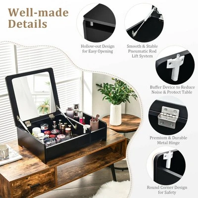 Costway 2-in-1 Vanity Dresser W/ Flip-Top Mirror Tabletop Storage Box Makeup Laptop Black 11 Costway 2-in-1 Vanity Dresser W/ Flip-Top Mirror Tabletop Storage Box Makeup Laptop Black - Image 9