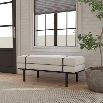 Upholstered Bench With Metal Base Cream Boucle - HomePop 7 Upholstered Bench With Metal Base Cream Boucle - HomePop - Image 5
