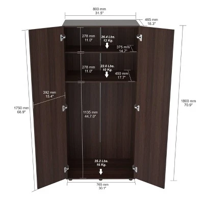 2 Door Wardrobe/Armoire Espresso - Inval 6 2 Door Wardrobe/Armoire Espresso - Inval - Image 4