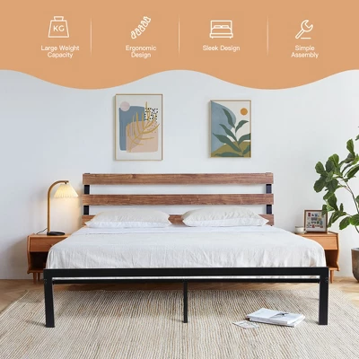 Costway Twin Size Metal Platform Bed Frame Mattress Foundation Wooden Headboard 7 Costway Twin Size Metal Platform Bed Frame Mattress Foundation Wooden Headboard - Image 5