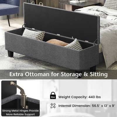 Costway Full Upholstered Bed Frame With Ottoman Storage Linen Button Tufted Headboard 10 Costway Full Upholstered Bed Frame With Ottoman Storage Linen Button Tufted Headboard - Image 8
