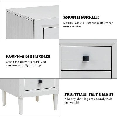 Costway Nightstand End Bedside Coffee Table Wooden Leg Storage Drawers White 11 Costway Nightstand End Bedside Coffee Table Wooden Leg Storage Drawers White - Image 9