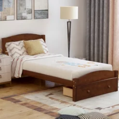 Twin Size Wood Platform Bed Frame With Storage Drawer And Slat Support-ModernLuxe 23 Twin Size Wood Platform Bed Frame With Storage Drawer And Slat Support-ModernLuxe -Bedroom Home Store GUEST 09a81f89 659e 4b9d acb0 0e7bfa1cb820
