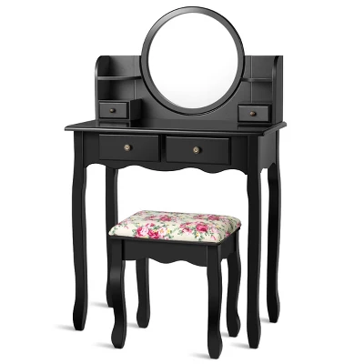 Tangkula Vanity Table Set W/Detachable Mirror & Stool Black/White 12 Tangkula Vanity Table Set W/Detachable Mirror & Stool Black/White - Image 10