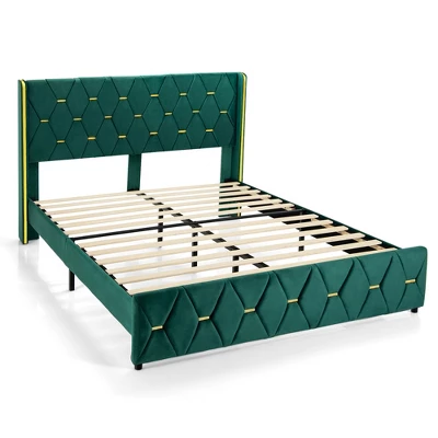 Costway Upholstered Platform Bed Frame Adjustable Headboard Footboard Modern Green 13 Costway Upholstered Platform Bed Frame Adjustable Headboard Footboard Modern Green - Image 11