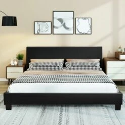 Costway Queen Upholstered Platform Bed Frame With Linen/PU Headboard Wood Slat Gray/Black 14 Costway Queen Upholstered Platform Bed Frame With Linen/PU Headboard Wood Slat Gray/Black -Bedroom Home Store GUEST 0b337e99 da3e 4325 a02c 91189e813ec8
