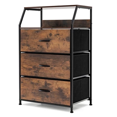 Costway 3 Drawer Dresser W/Top Shelf Storage Tower Cabinet For Bedroom Hallway Nursery 11 Costway 3 Drawer Dresser W/Top Shelf Storage Tower Cabinet For Bedroom Hallway Nursery - Image 9