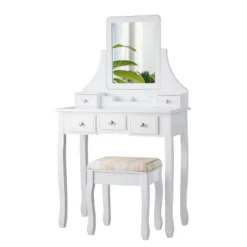 Tangkula Rotatable Mirror Vanity Set Makeup Dressing Table And Stool W/ 5 Drawers 17 Tangkula Rotatable Mirror Vanity Set Makeup Dressing Table And Stool W/ 5 Drawers -Bedroom Home Store GUEST 0cd2a765 4768 4b73 be98 827f6be9a830