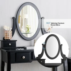 Tangkula Vanity Table Set W/ 360° Rotating Oval Mirror & Drawers Black/White 17 Tangkula Vanity Table Set W/ 360° Rotating Oval Mirror & Drawers Black/White -Bedroom Home Store GUEST 0ce43fed 3624 4e0c bda3 65f8b2f0d640