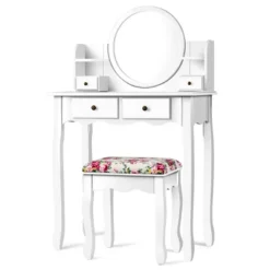 Tangkula Vanity Table Set W/Detachable Mirror & Stool Black/White 23 Tangkula Vanity Table Set W/Detachable Mirror & Stool Black/White -Bedroom Home Store GUEST 0dca2b86 31cf 4daa 9ac2 a321829b4a78