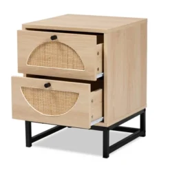 Ardon Bohemian Wood And Metal 1 Drawer Nightstand With Rattan Light Brown/Black - Baxton Studio
