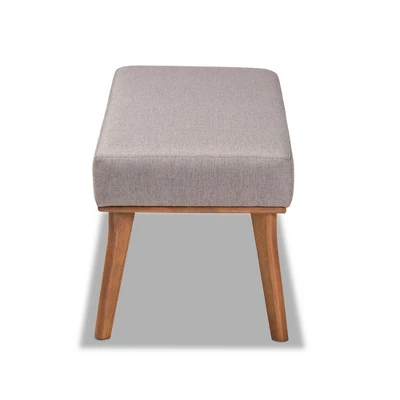 Odessa Mid-Century Modern Fabric Upholstered Wood Dining Bench Walnut/Brown - Baxton Studio 4 Odessa Mid-Century Modern Fabric Upholstered Wood Dining Bench Walnut/Brown - Baxton Studio - Image 2