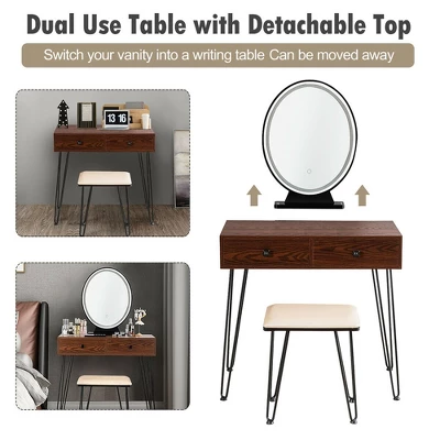 Costway Vanity Makeup Dressing Table W/ 3 Lighting Modes Mirror Touch Switch RusticCoffee 8 Costway Vanity Makeup Dressing Table W/ 3 Lighting Modes Mirror Touch Switch RusticCoffee - Image 6