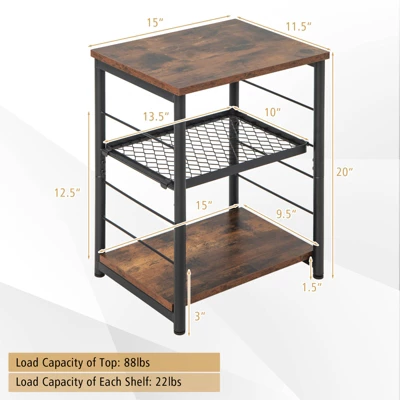 Tangkula 3-Tier Industrial Side Table Nightstand With Removable Mesh Metal Shelf Adjustable Leveling Foot Pads End Table 10 Tangkula 3-Tier Industrial Side Table Nightstand With Removable Mesh Metal Shelf Adjustable Leveling Foot Pads End Table - Image 8