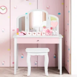 Costway Kids Vanity Set Princess Makeup Dressing Play Table Set W/Mirror White Pink 18 Costway Kids Vanity Set Princess Makeup Dressing Play Table Set W/Mirror White Pink -Bedroom Home Store GUEST 119a6637 0d33 4ff4 a83c ec7fb68a3db5