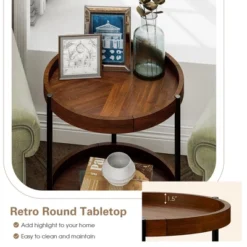 Costway 2-tier Round Side End Table Storage Shelf Rubber Wood Accent Nightstand 17 Costway 2-tier Round Side End Table Storage Shelf Rubber Wood Accent Nightstand -Bedroom Home Store GUEST 125eefac 714b 4eb3 b133 8011d142d8fa