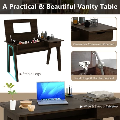 Costway Vanity Table With Flip Mirror Writing Computer Desk Storage Drawer Walnut 6 Costway Vanity Table With Flip Mirror Writing Computer Desk Storage Drawer Walnut - Image 4