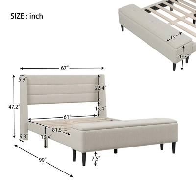 Queen Size Upholstered Wood Storage Platform Bed Frame With Storage Ottoman Bench-ModernLuxe 4 Queen Size Upholstered Wood Storage Platform Bed Frame With Storage Ottoman Bench-ModernLuxe - Image 2