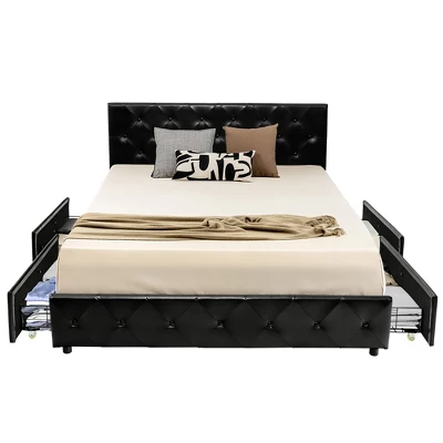 Costway Upholstered Platform Bed W/ 4 Drawers PU Leather Button Tufted Headboard 11 Costway Upholstered Platform Bed W/ 4 Drawers PU Leather Button Tufted Headboard - Image 9