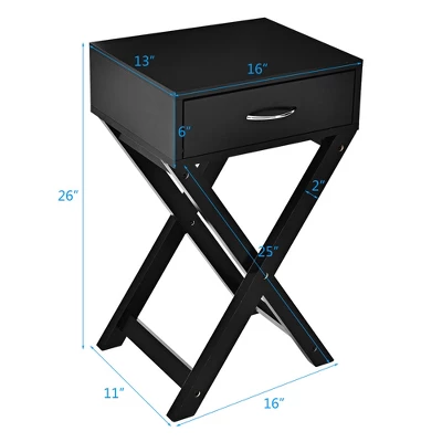 Costway 2PCS Nightstand X-Shape Drawer Accent Side End Table Modern Home Furniture Black 3 Costway 2PCS Nightstand X-Shape Drawer Accent Side End Table Modern Home Furniture Black