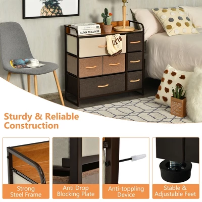 Costway 7-Drawer Dresser Storage 3-Tier Organizer Tower Steel Frame Wooden Top 6 Costway 7-Drawer Dresser Storage 3-Tier Organizer Tower Steel Frame Wooden Top - Image 4