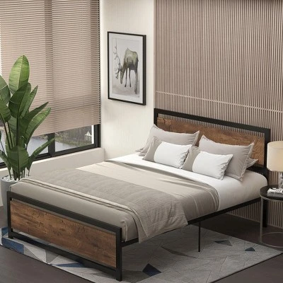 HOMCOM Queen Platform Bed Frame With Headboard & Footboard, Strong Metal Slat Support Full Bed Frame W/ Underbed Storage Space, No Box Spring Needed, 63''x82''x40.5'' 4 HOMCOM Queen Platform Bed Frame With Headboard & Footboard, Strong Metal Slat Support Full Bed Frame W/ Underbed Storage Space, No Box Spring Needed, 63''x82''x40.5'' - Image 2