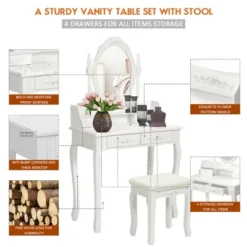 Costway Vanity Wood Makeup Dressing Table Stool 4 Drawers Black/White 13 Costway Vanity Wood Makeup Dressing Table Stool 4 Drawers Black/White -Bedroom Home Store GUEST 162dc0a4 e216 4f43 9066 37bc65bccb33