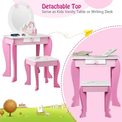 Costway Kids Vanity Makeup Dressing Table Chair Set Wooden W/ Mirror Drawer 7 Costway Kids Vanity Makeup Dressing Table Chair Set Wooden W/ Mirror Drawer - Image 5