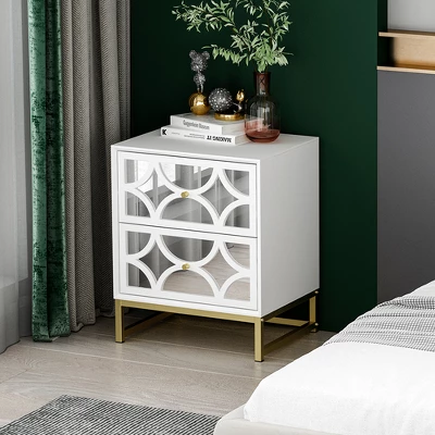 Averina 2 Drawers 45° Splicing White Mirror Front Nightstand With Storage - The Pop Maison 11 Averina 2 Drawers 45° Splicing White Mirror Front Nightstand With Storage - The Pop Maison - Image 9
