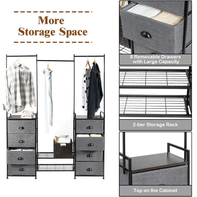 Costway 8 Drawer Fabric Dresser Hanger&Shoe Rack Multifunctional Storage Tower Metal 8 Costway 8 Drawer Fabric Dresser Hanger&Shoe Rack Multifunctional Storage Tower Metal - Image 6
