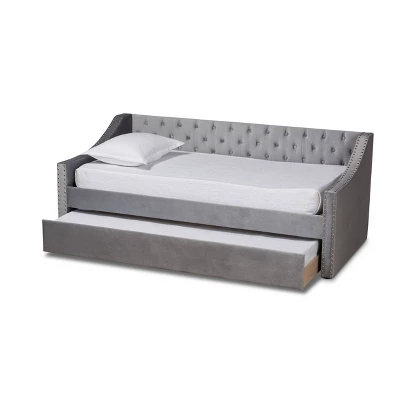 Raphael Velvet Fabric Upholstered Daybed With Trundle - Baxton Studio 3 Raphael Velvet Fabric Upholstered Daybed With Trundle - Baxton Studio