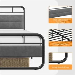 Yaheetech Metal Platform Bed Frame With Velvet Upholstered Headboard 13 Yaheetech Metal Platform Bed Frame With Velvet Upholstered Headboard -Bedroom Home Store GUEST 186a736e 13bd 4841 8082 3efbc0b0e0ed