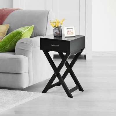 Costway 2PCS Nightstand X-Shape Drawer Accent Side End Table Modern Home Furniture Black 4 Costway 2PCS Nightstand X-Shape Drawer Accent Side End Table Modern Home Furniture Black - Image 2