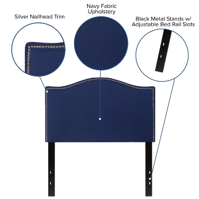 Emma And Oliver Upholstered Twin Size Headboard With Nailtrim In Navy Fabric 5 Emma And Oliver Upholstered Twin Size Headboard With Nailtrim In Navy Fabric - Image 3