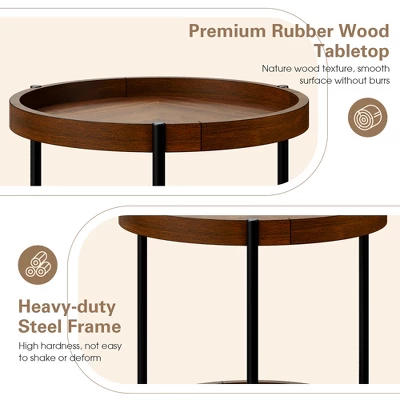 Costway 2-tier Round Side End Table Storage Shelf Rubber Wood Accent Nightstand 10 Costway 2-tier Round Side End Table Storage Shelf Rubber Wood Accent Nightstand - Image 8