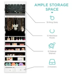 Best Choice Products 6-Tier Standing Mirror Lockable Storage Organizer Cabinet Armoire W/ LED Lights