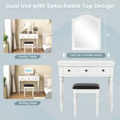 Costway Vanity Table Set Makeup Desk Cushioned Stool 3 Drawer Large Mirror White/Walnut 16 Costway Vanity Table Set Makeup Desk Cushioned Stool 3 Drawer Large Mirror White/Walnut -Bedroom Home Store GUEST 1c4ff588 c3fe 42b3 992d c687552c555b