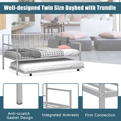 Costway Twin Metal Daybed With Roll Out Trundle Heavy Duty Frame Sofa Bed Set 8 Costway Twin Metal Daybed With Roll Out Trundle Heavy Duty Frame Sofa Bed Set - Image 6