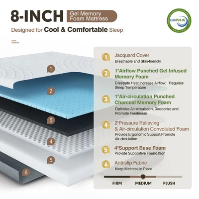 Costway Full Size Wood Bed Frame & 8'' Foam Mattress Set CertiPUR-US Certified 7 Costway Full Size Wood Bed Frame & 8'' Foam Mattress Set CertiPUR-US Certified - Image 5